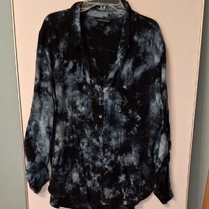 Rock & Republic Black Gray Button Down Polo Shirt